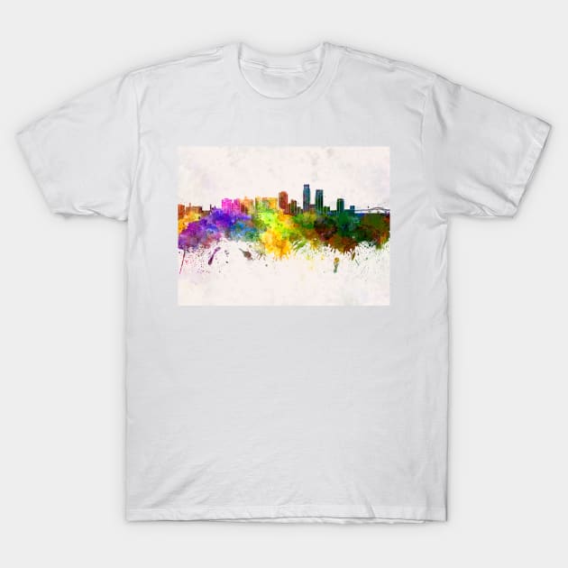 Corpus Christi skyline in watercolor background T-Shirt by PaulrommerArt